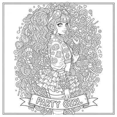 Party girl rave coloring page | Luxe Pixel | bucksoup - the digital ...